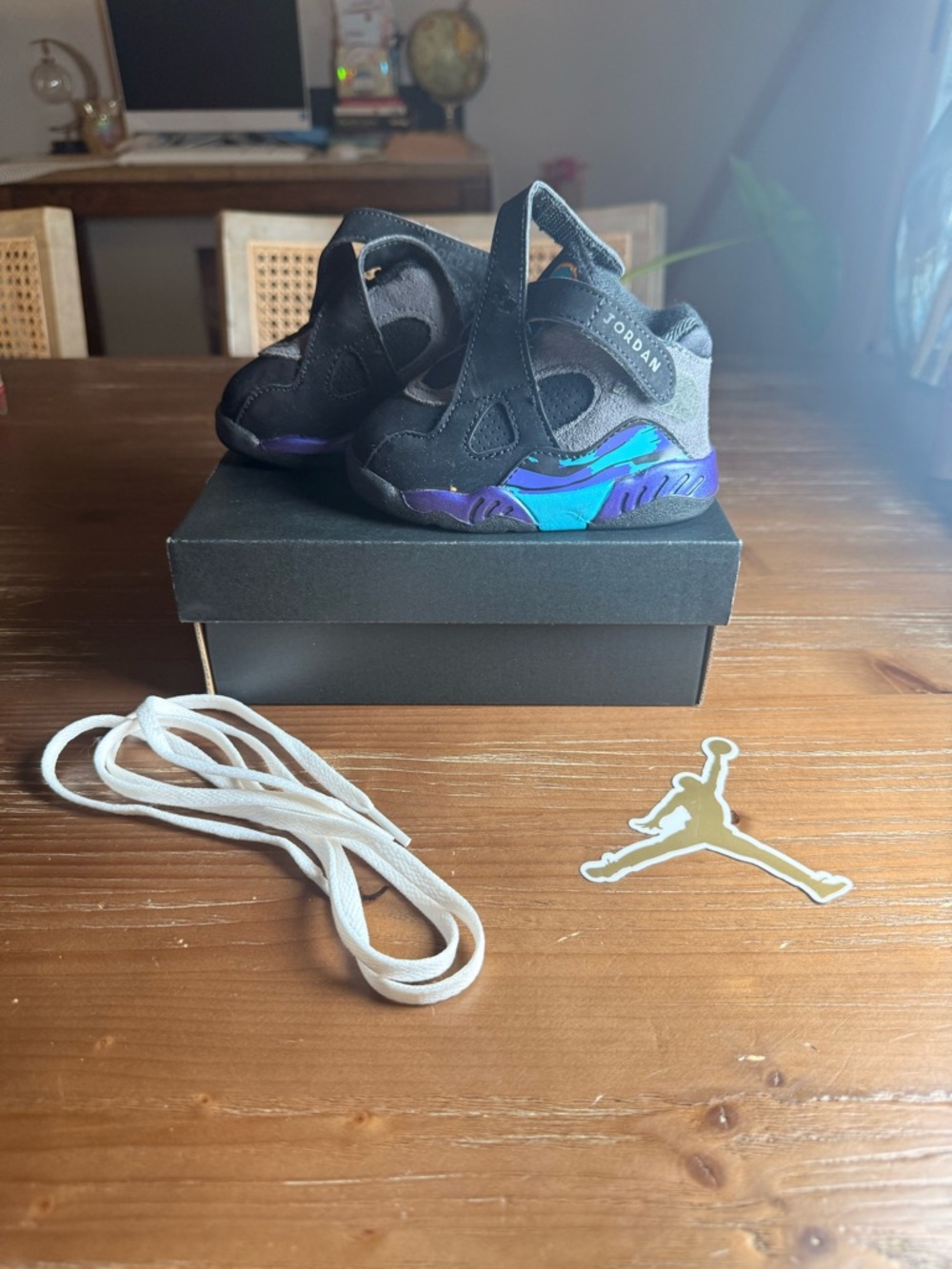 Jordan Baby Black Velcro Walker Shoes with Rainbow Accent